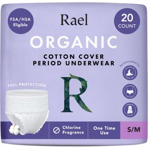 Rael Disposable Underwear for Women, Organic Cotton Cover - Postpartum Essentials, Leak Locker, Unscented, Maximum Coverage (Size S-M, 20 Count)