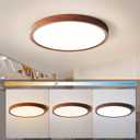 HEYAN Walnut Wood Flush Mount Ceiling Light Fixture,16 Inch Dimmable LED Ceiling Light with 3000K-4000K-6000K Selectable Flat Low Profile Round Ceiling Lights for Bedroom Hallway Laundry (1 Pack)