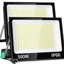 500W LED Flood Light Outdoor with Plug+10ft Cable, 60000LM Ultra Brighter 5000K Exterior Security Light, IP66 Waterproof Commercial Lighting for Sports Fields Counts Arena Stadium(2 Pack)