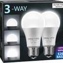 Briignite LED Light Bulbs, 3 Way LED Light Bulbs 50 100 150W Equivalent, Three Way A19 Light Bulbs E26 Medium Base, Daylight White 5000K, 500lm-1000lm-1500lm, 2Pack