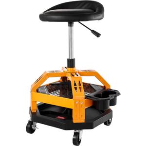 VEVOR Mechanic Stool Dual Storage Trays Rolling Stool and Garage Stool with Adjustable Height 23.629.5 in,Soft Waterproof Cushion 360 Swivel Casters 330 LBS Capacity Heavy Duty