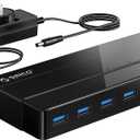 Powered 7-Port USB 3.0 Hub, ORICO USB Data Hub with 12V Power Adapter, Multi USB 3.0 Splitter with 3.3 Ft Long USB Cable for PC, Laptop, Keyboard, Mouse, HDDs and More-Black