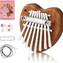 8 Key Kalimba Thumb Piano - Mini Wooden Finger Piano for Adults & Beginners Small Musical Instrument with Tuning Hammer & Study Guide - Portable Mbira Starter Kit for Beginners