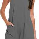 Women's Overall Shorts Rompers Sleeveless Spaghetti Strap Baggy Overalls Jumpers High Elasticity and Loose Fitting (Gray, M)