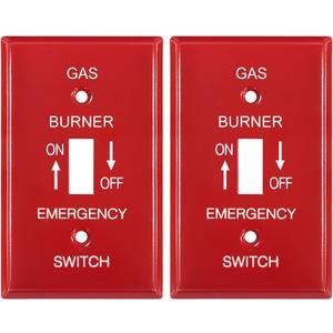 [2 Pack] BESTTEN 1-Gang Red, Emergency Gas Shut-Off Toggle Switch Metal Wall Plate, Standard Size, Code Compliant