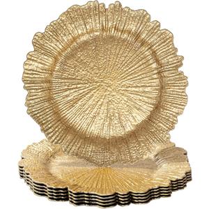 MAONAME Round 13" Gold Charger Plates, Set of 6, Reef Plate Chargers for Dinner Plates, Plastic Table Chargers for Wedding, Thanksgiving, Christmas