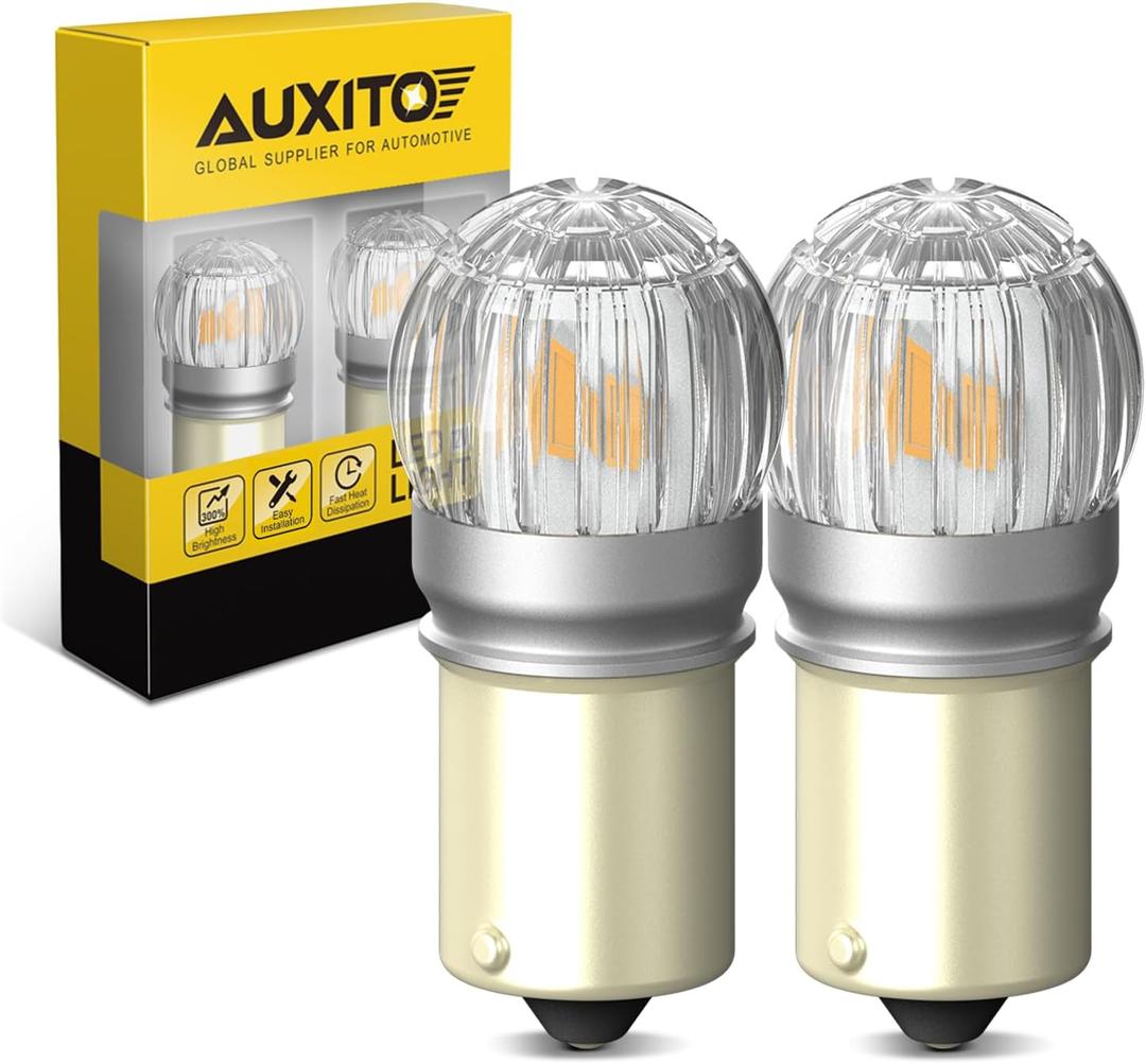 AUXITO 1156 LED Bulb Amber Yellow, Turn Signal Light 7506 P21W BA15S Super Bright for Rear Front Blinker Side Marker Parking Light Combos, Pack of 2