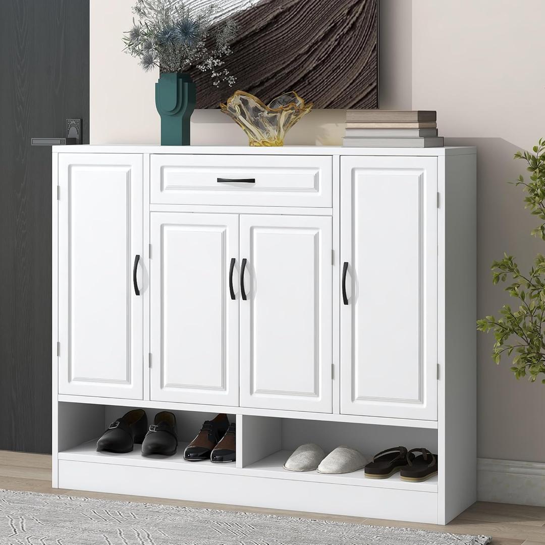 Modern Shoe Cabinet with Drawer Adjustable Shelves for Narrow Closet Entryway Living Room (47.2W X11.8D x 39.4H) White One Size