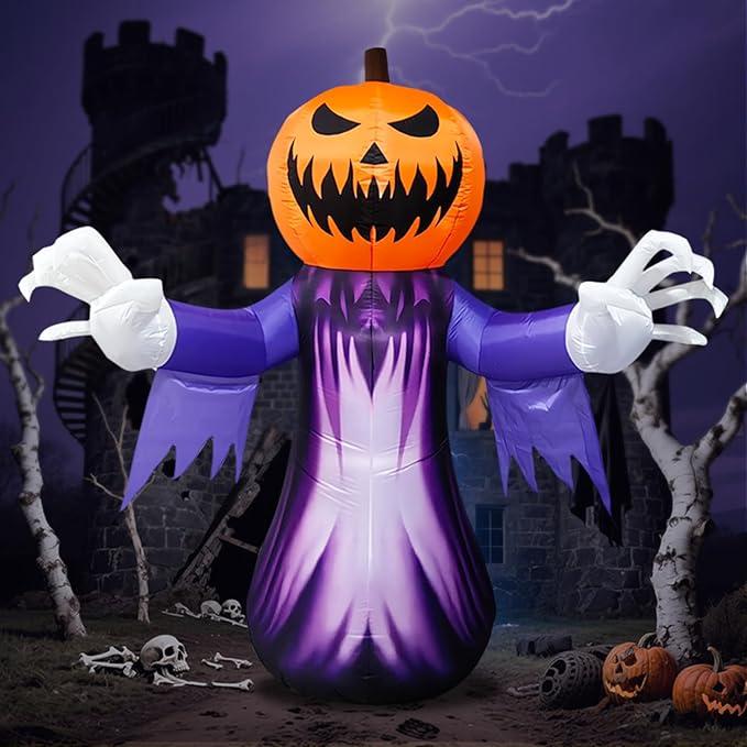 8FT Pumpkin Halloween Inflatable with Built-in LED Lights, Demon Pumpkins Ghost Inflatables Decoration, Blow Up Lawn Yard Garden Inflatables Decorations (8FT Pumpkin Ghost Reaper)