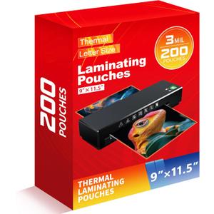 Thermal Laminating Pouches,Hold 8.5 x 11 inch Sheets 200 Pack,3 Mil Clear Thermal Laminate Pouches 9x11.5 inch Lamination Sheet Paper