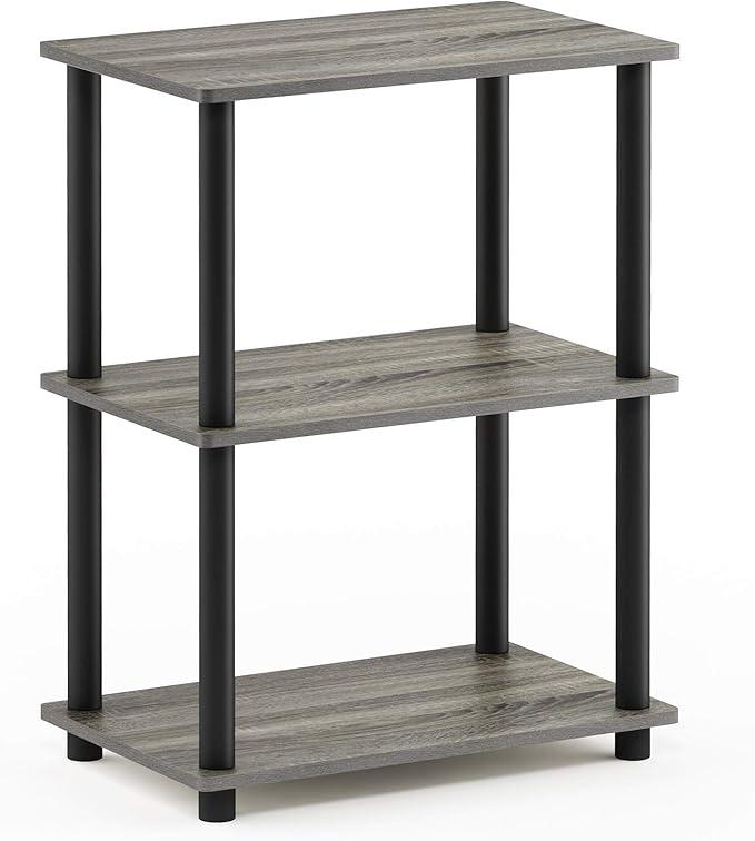 Furinno Rata 3-Tier Industrial Multipurpose Flat Base Shelf Display Rack, French Oak Grey Furinno Rata 3-Tier Industrial Multipurpose Flat Base Shelf Display Rack, French Oak Grey