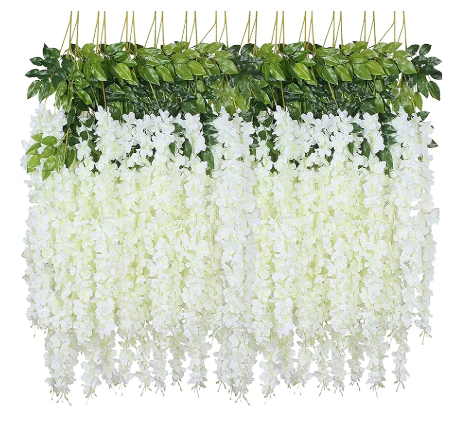 WEISPARK Fake Hanging Flowers - 12×9 Pieces 3.75 Feet/Piece Artificial Wisteria Vine Ratta Hanging Garland Silk Flowers for Home Party Wedding Decor (White) WEISPARK Fake Hanging Flowers - 12×9 Pieces 3.75 Feet/Piece Artificial Wisteria Vine Ratta Hanging Garland Silk Flowers for Home Party Wedding Decor (White)