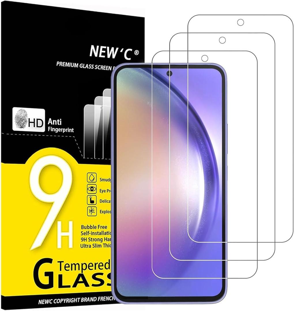 NEW'C 3 Pack Designed for Samsung Galaxy A54 5G, Screen Protector Tempered Glass, 9H Hardness, HD Screen Protector, 0.33 mm Ultra Clear, Ultra Resistant (Transparent)