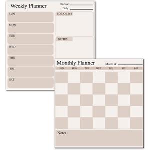 Magnetic Calendar for Refrigerator, 2 Pack Dry Erase Fridge Calendar Whiteboard – Monthly & Weekly Planner Board with Markers and Eraser for Modern Kitchen (Checkerboard Pattern)