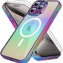 Bonoma for iPhone 15 Pro Max Case Magnetic 【Support for Magsafe】 Bling Laser Iridescent Florescent Crystal Luxury Camera Protector + 2* Screen Protector Shockproof Edge Cover -Purple