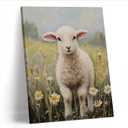 AEHIE Christian Wall Decor,Vintage Sheep Wall Decor, Easter Sheep Flower Framed Canvas Wall Art, Rustic Landscape Wall Decorations for Nursery Bedroom Home Office Decorations Decor 11x14in, Spring Sale ,