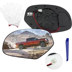 Left Driver Side Replacement Mirror Glass For 2009 2010 2011 2012 2013 2014 Cadillac Escalade,GMC,Chevy Silverado Yukon,Suburban 1500,Heated & Blind Spot Detection,Led Turn Signal