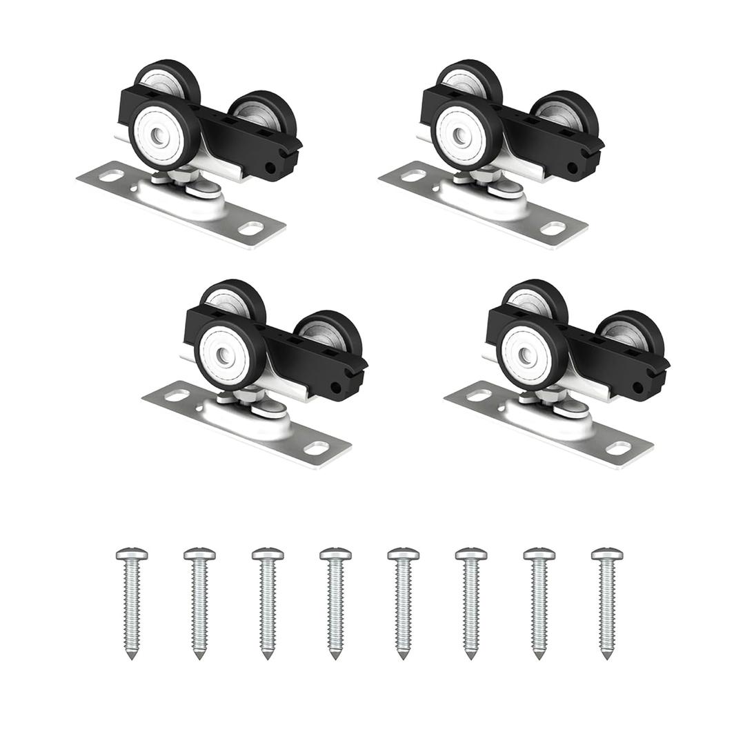 4 PCS Bypass Door Track Roller Kit, Sliding Wardrobe Closet Door Hardware Top-Roller Kit with Screws, Slide Smoothly and Quietly