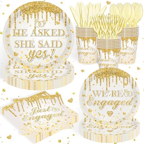 140Pcs Engagement Party Decorations He Asked She Said Yes Decorations Happy Engagement Plates and Napkins Tableware Set Wedding Proposal Decor Serves 20 Guests