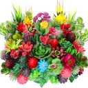 WILLBOND 50 Pcs Bulk Mini Artificial Succulents Plants Assorted Unpotted Realistic Plants Fake Textured Succulent Picks Realistic Plastic Cactus Stems for Succulent Garden Home Decor (Normal Style)