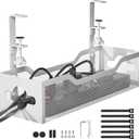 Under Desk Cable Management Tray No Drill, 13.38'' Metal Tray with Clamp for Wire Management, Litwaro Cord Organizer Home Office Damage to Standing Desk, White