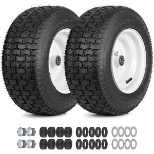 16x6.50-8 Riding Lawn Mower Rubber Tire and Wheel, 2 Pcs Replacement 16x6.5-8nhs Garden Tractor Lawnmower Tyre, Bearing Bore 3/4" & 5/8", 3"-4.5" Centered Hub