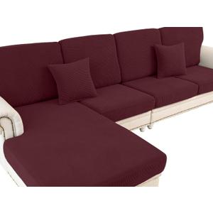 Couch Cushion Covers for Sectional Sofa L Shape Washable Separate Seat Chaise Couch Cover Stretch Sofa Slipcovers with 2 Pcs Pillowcases(3 Seater + 1 Chaise, Burgundy)