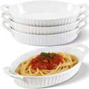 4 PCS 16 OZ Au Gratin Baking Dishes, Oval Porcelain Baking Dishes with Handles for Kitchen and Home, Ceramic Oven Safe, 7.5" x 9.25",White