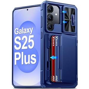 Vizvera for Samsung Galaxy S25+Plus Case Wallet RFID [Cards Holder][Camera Cover][Edge Raised] Full Body Rugged Shockproof Silicone Protective Phone Case for Galaxy S25+Plus 6.7"(Blue)