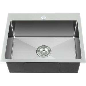 22" Kitchen Sink Drop in, 22" x 18" Single Bowl Sink Topmount 18 Gauge Stainless Steel Kitchen Sink (Brushed), D22" x W18" x H9"