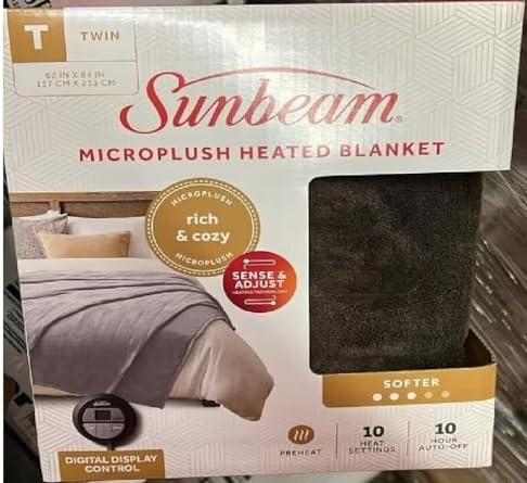 Sunbeam Royal Luxe Night Fog Heated Blanket 12-Heat Settings Auto Off Machine Washable Throw 50"×60"