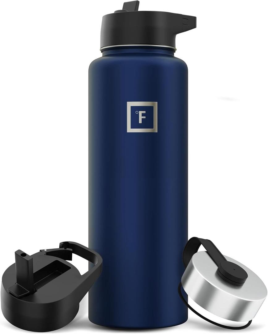 IRON FLASK Camping & Hiking Hydration Flask with Straw, Wide Mouth Insulated Stainless Steel Sports Water Bottle - 40 oz Twilight Blue