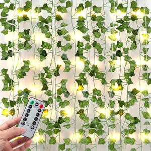 JACKYLED 84Ft 12 Pack Artificial Ivy Garland Fake Plants, Ivy Vines Leaves with CE Certified 80 LED String Lights, Hanging Ivy Lights for Bedroom Garden Party Wall Room Decor (Green)