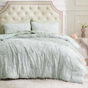 Bedsure Twin/Twin XL Comforter, GentleSoft 2 Pieces Bow Cute Bedding Green Room Decor Aesthetic, Twin/Twin XL Bedding Gifts for Her, 1 Bed Green Comforter, 1 Pillow Shams, 68x88 Inches
