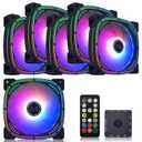 Rainbow LED RGB Fans with Controller for PC Case, CPU Cooler, Radiators System (6pcs RGB Fans, G Series)