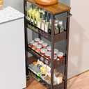 Utility Slim Storage Cart, 4 Tier Small Rolling Kitchen Laundry Room Cart with Wood Top, Metal Narrow Bathroom Storage Cabinet Mobile Shelf Unit Organizer Trolley with Handle for Narrow Space (7.1 inch wide, Black)