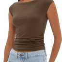 Darong Women's Summer Boat Neck Tops Cap Sleeve Slim Fitted Modal Basic Tee Trendy Casual Shirts (XS)