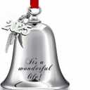 2025 Christmas Ornaments Bell Ornament with Red Ribbon Annual Christmas Tree Decoration Angel Bell Ornament with It's a Wonderful Life(Silver It's a Wonderful Life)