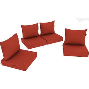 Outdoor Chair Cushion, 22 x 22 Inch Waterproof Deep Seat Patio Cushions Set of 4, Loveseat Cushions for Outdoor Furniture, 4'' Thick Patio Furniture Cushion with Handle Straps,Brick Red
