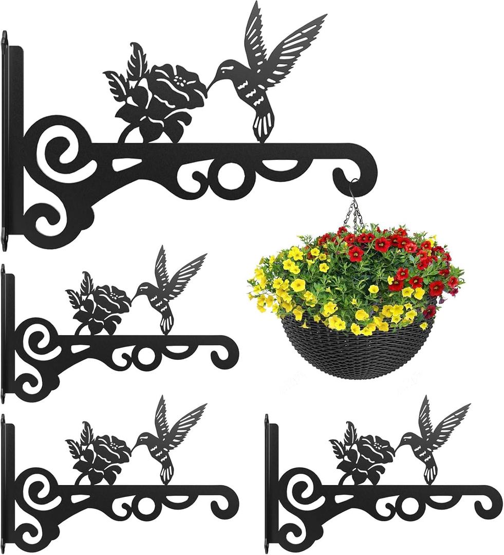 4-Pack Aesthetic Wall Plant Hanger Indoor and Outdoor 10 Inch Metal Hanging Plant Bracket with Beautiful Bird Pattern Heavy Duty Plant Hooks for Hanging Plants, Bird Feeder, Wind Chime, Lantern