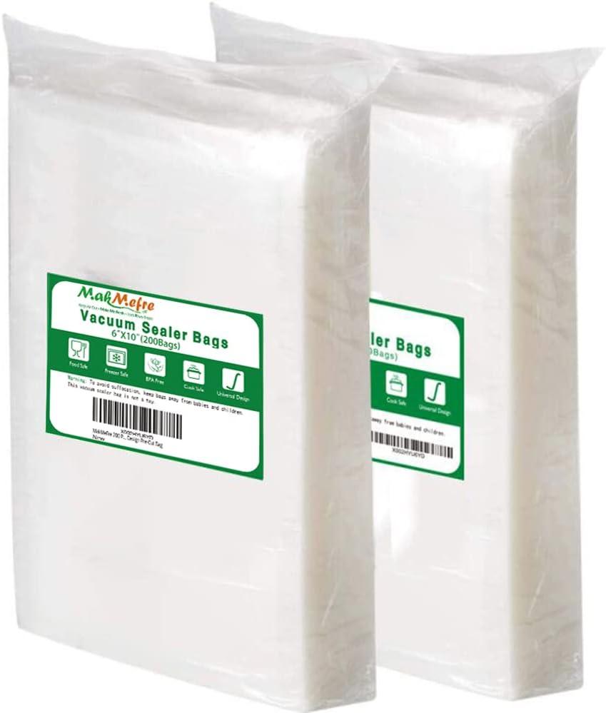 MakMeFre 200 Pint Size 6"x10" Vacuum Freezer Sealer Bags for Food, BPA Free, Heavy Duty Commercial Grade, Sous Vide Vaccume Safe,Vaccume Seal Pre-Cut Bag white