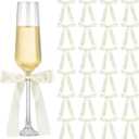 Jingmore Ivory White 24 Pack Bows for Champagne Glasses Candle Holder 6.7 x 4 Inch Bow Drink Tags Wine Glass Candlestick Ribbon Self Adhesive Name Marker for Wedding Anniversary Party Gift Decor