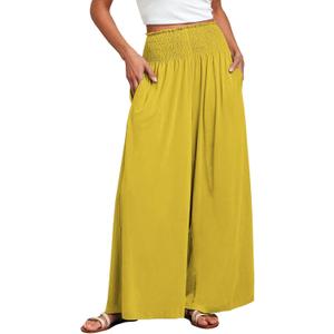 ANRABESS Women Palazzo Pants Summer Boho Bagyy Wide Leg High Smocked Waist Casual Loose Lounge Pant with Pocket (S)
