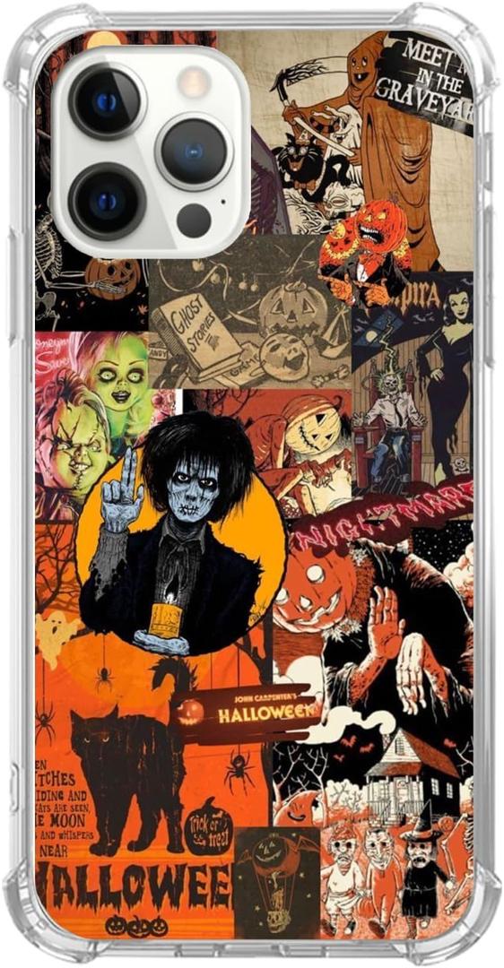 Halloween Spooky Phone Case for iPhone 15 Pro Max, Halloween Creepy Collage Cover for Teens Women Men, Soft TPU Shockproof Case for iPhone 15 Pro Max