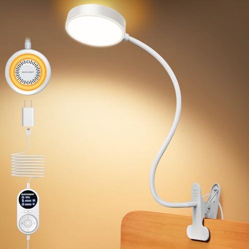 Glocusent Clip on Light, 72 LEDs Clip on Lamp with Amber Night Light, 3 Colors & 5 Brightness Bed Lamp, 30/60-Min Auto Off Timer, Perfect Eye Caring Reading Lamps for Bed/Headboard/Table/Desk