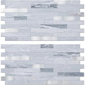 AULIGET 20 Sheets Faux Stone Peel and Stick Backsplash, Light Grey Marble Look PVC Mixed Metal Wall Tiles Stick on Backsplash for Kitchen