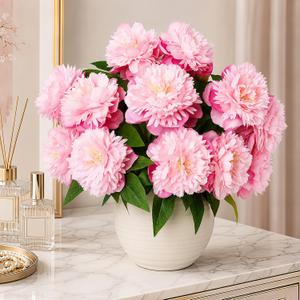 Fake Peonies, Faux Flower Plant 28.35'' Long Stem Large Flower(Pink-6Pcs)