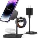 3 in 1 Wireless Charging Station for Multiple Devices, 15W Fast Wireless Mag-Safe Charger Stand for iPhone 14 13 12 Pro Max/Plus/Pro/Mini, Mag Charger for iWatch Ultra/8/7/SE/6/5/4/3/2, AirPods (Black)