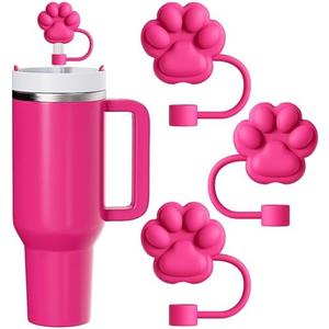 3Pcs Cute Straw Toppers for Stanley Cups - Cat Paw Straw Cover Cap for Stanley Cup Accessories, Reusable Rose Red Silicone Covers Compatible with 30&40 Oz Tumbler 2 PACK