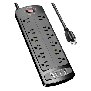 Power Strip, ALESTOR Surge Protector with 12 Outlets and 4 USB Ports, 6 Feet Extension Cord (1875W/15A), 2700 Joules, ETL Listed, Black